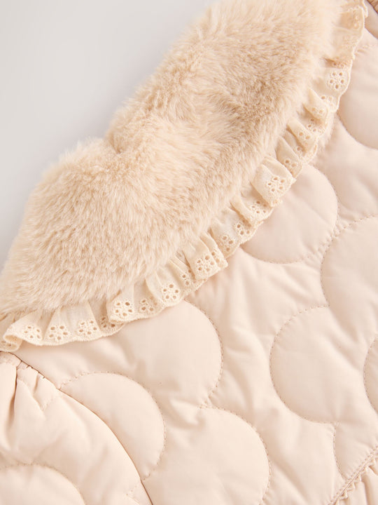 Neutral Oversized Collar Faux Fur Quilted Baby Jacket (0mths-2yrs)