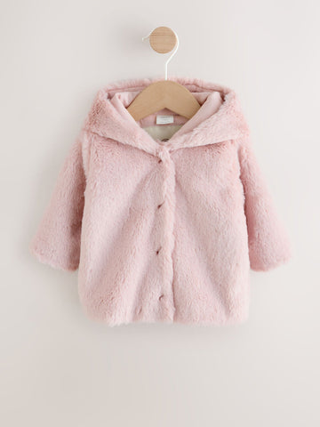 Pink Faux Fur Hooded Baby Jacket (0mths-2yrs)