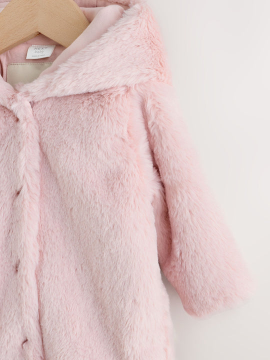 Pink Faux Fur Hooded Baby Jacket (0mths-2yrs)