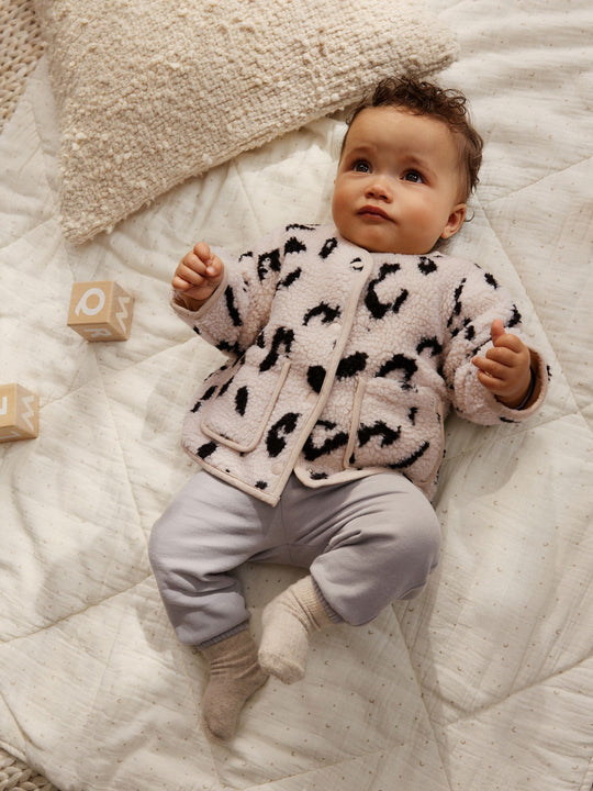 Neutral Borg Leopard Print Baby Jacket (0mths-2yrs)