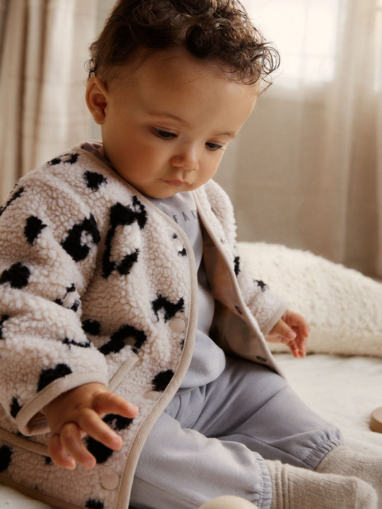 Neutral Borg Leopard Print Baby Jacket (0mths-2yrs)