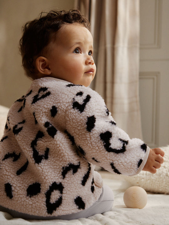 Neutral Borg Leopard Print Baby Jacket (0mths-2yrs)