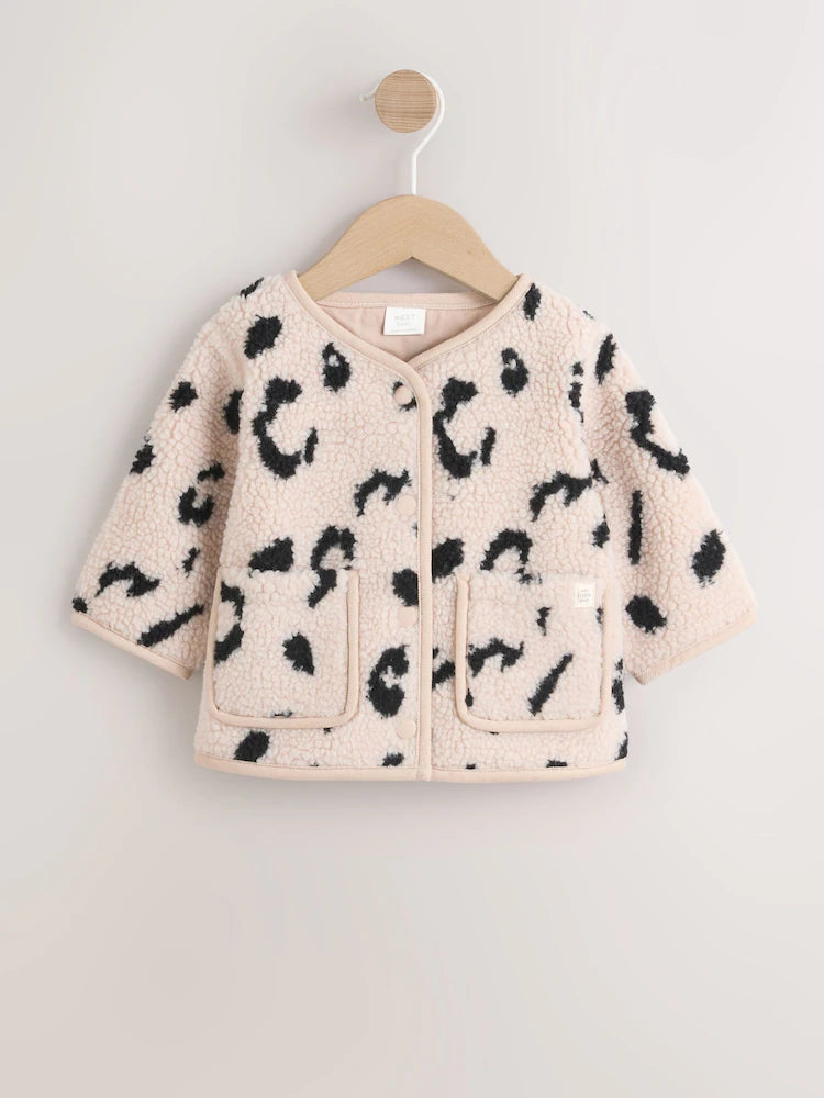 Neutral Borg Leopard Print Baby Jacket (0mths-2yrs)