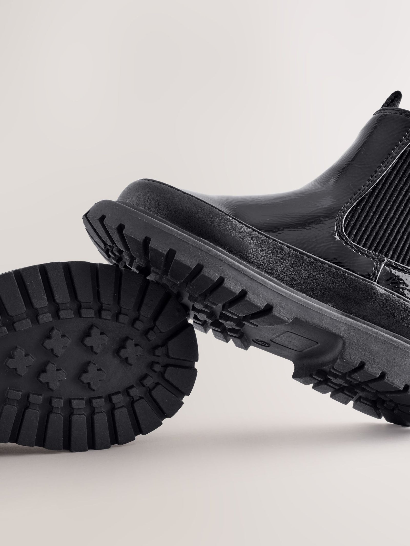 Black Patent Chunky Chelsea Ankle Boots