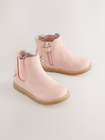 Pink Embroidered Standard Fit (F) Chelsea Ankle Boots