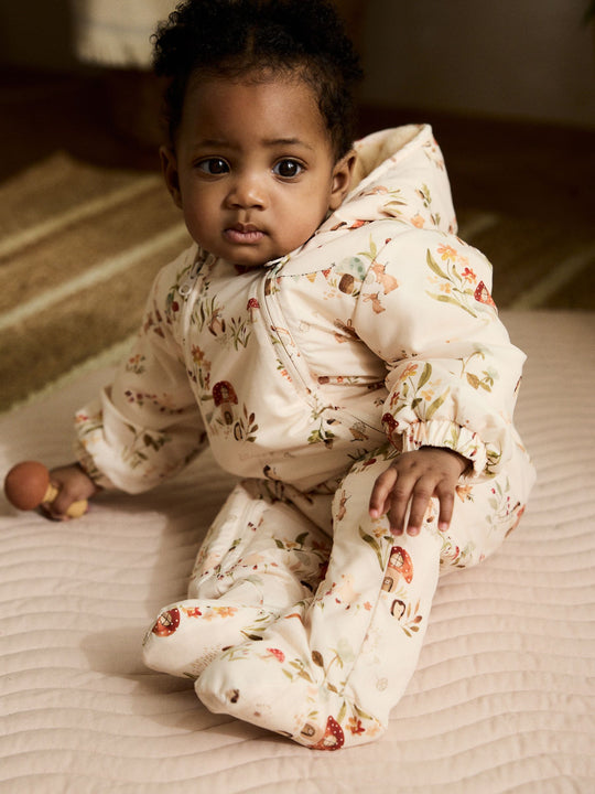 Ecru Woodland Printed Hooded Baby Pramsuit (0mths-2yrs)