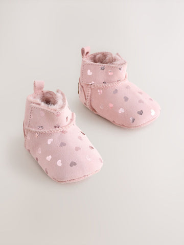 Pink Heart Suede Baby Pull-On Boots immediate