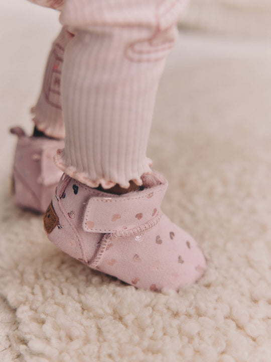 Pink Heart Suede Baby Pull-On Boots (0-24mths)