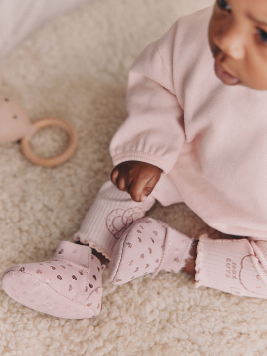 Pink Heart Suede Baby Pull-On Boots (0-24mths)