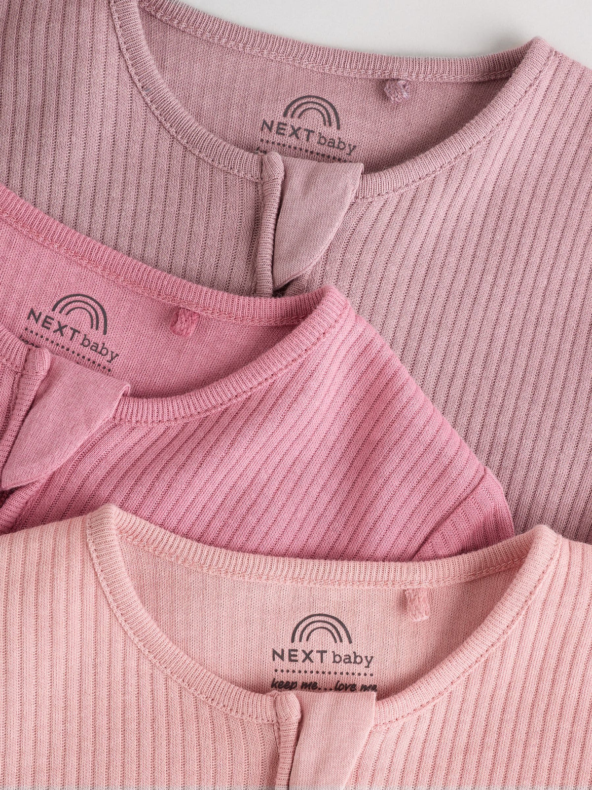 Pink 3 Pack Two Way Zip Baby Sleepsuits (0-2yrs)