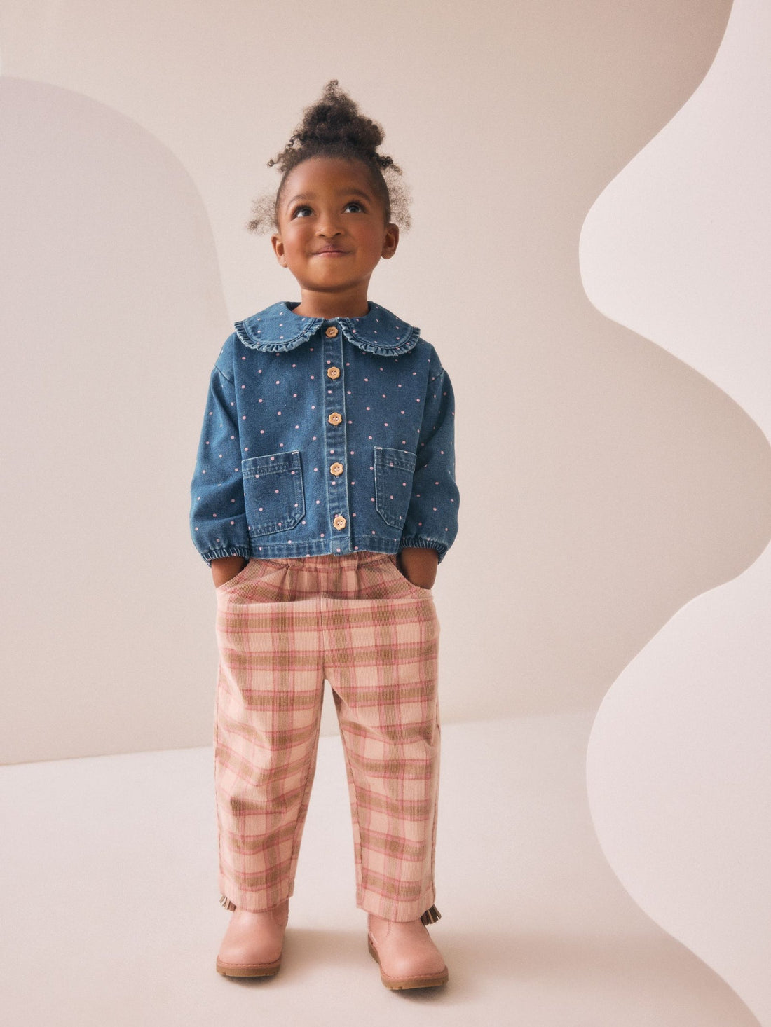 Mid Blue Denim Shirt and Check Trousers Set (3mths-7yrs)