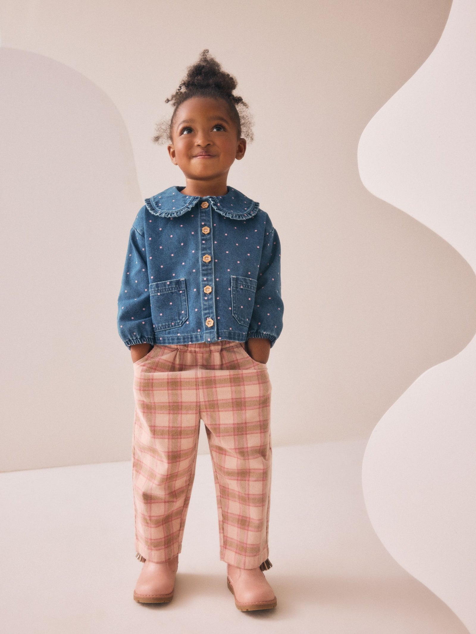 Mid Blue Denim Shirt and Check Trousers Set (3mths-7yrs)