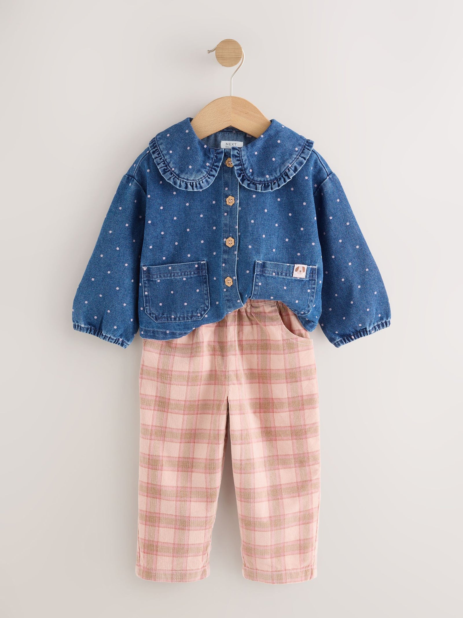 Mid Blue Denim Shirt and Check Trousers Set (3mths-7yrs)