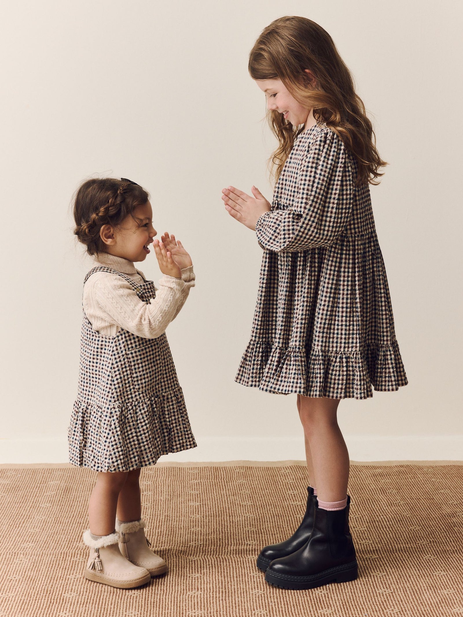 Neutral Check Bubble Hem Pinafore Dress (3mths-8yrs)