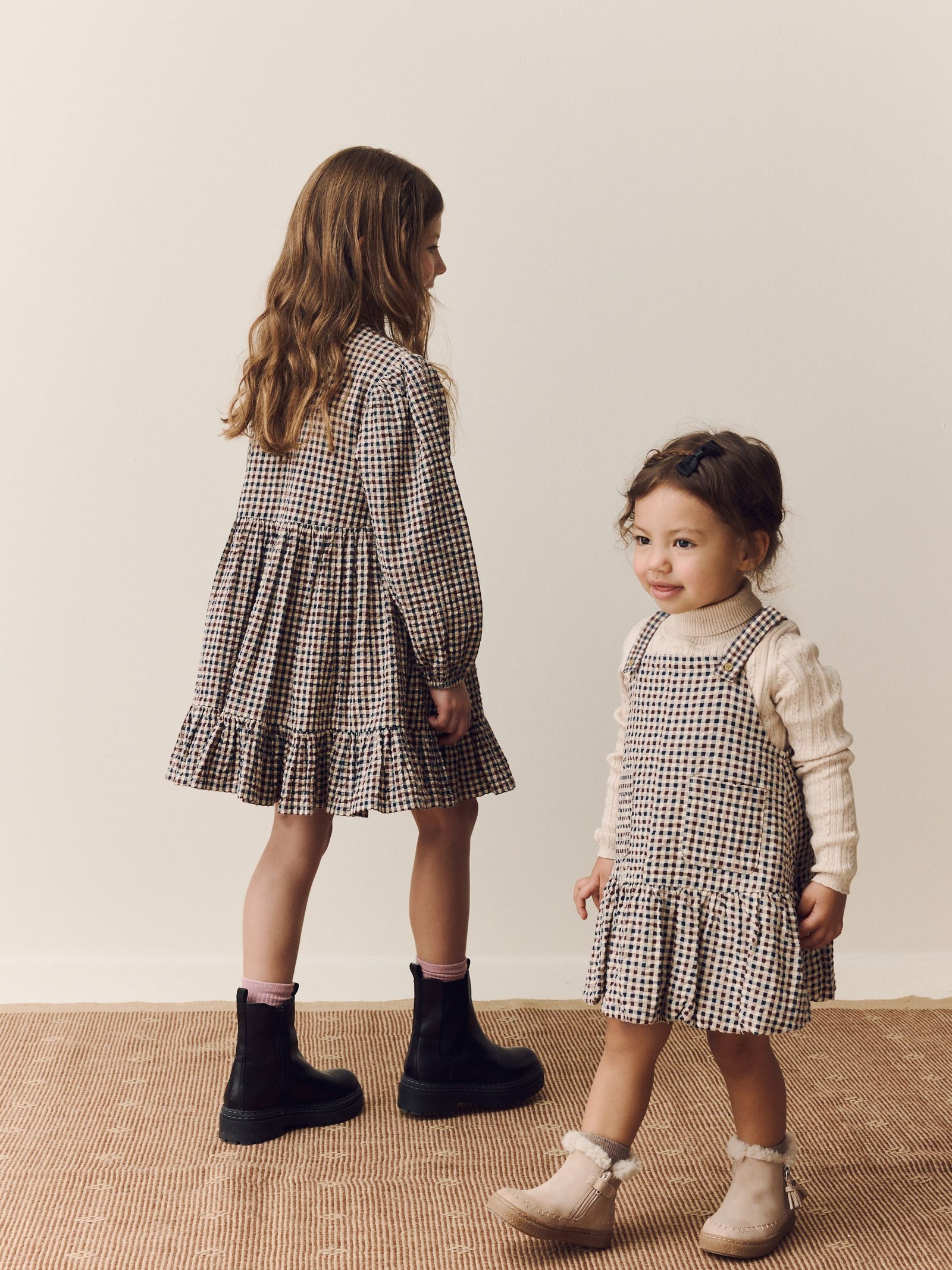 Neutral Check Bubble Hem Pinafore Dress (3mths-8yrs)