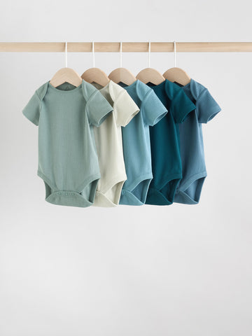 Blue Short Sleeve Baby Bodysuits 5 Pack