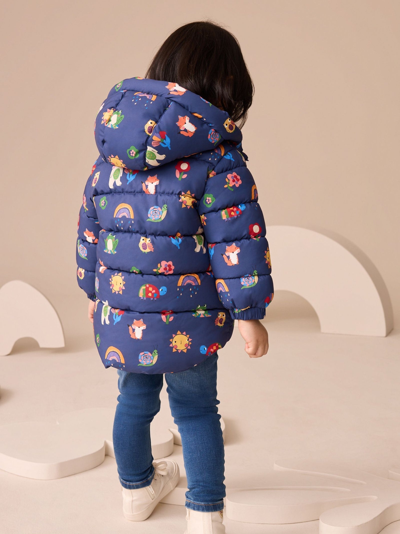 Navy Character Shower Resistant Fleece Lined Hooded Padded Coat (3mths-7yrs)