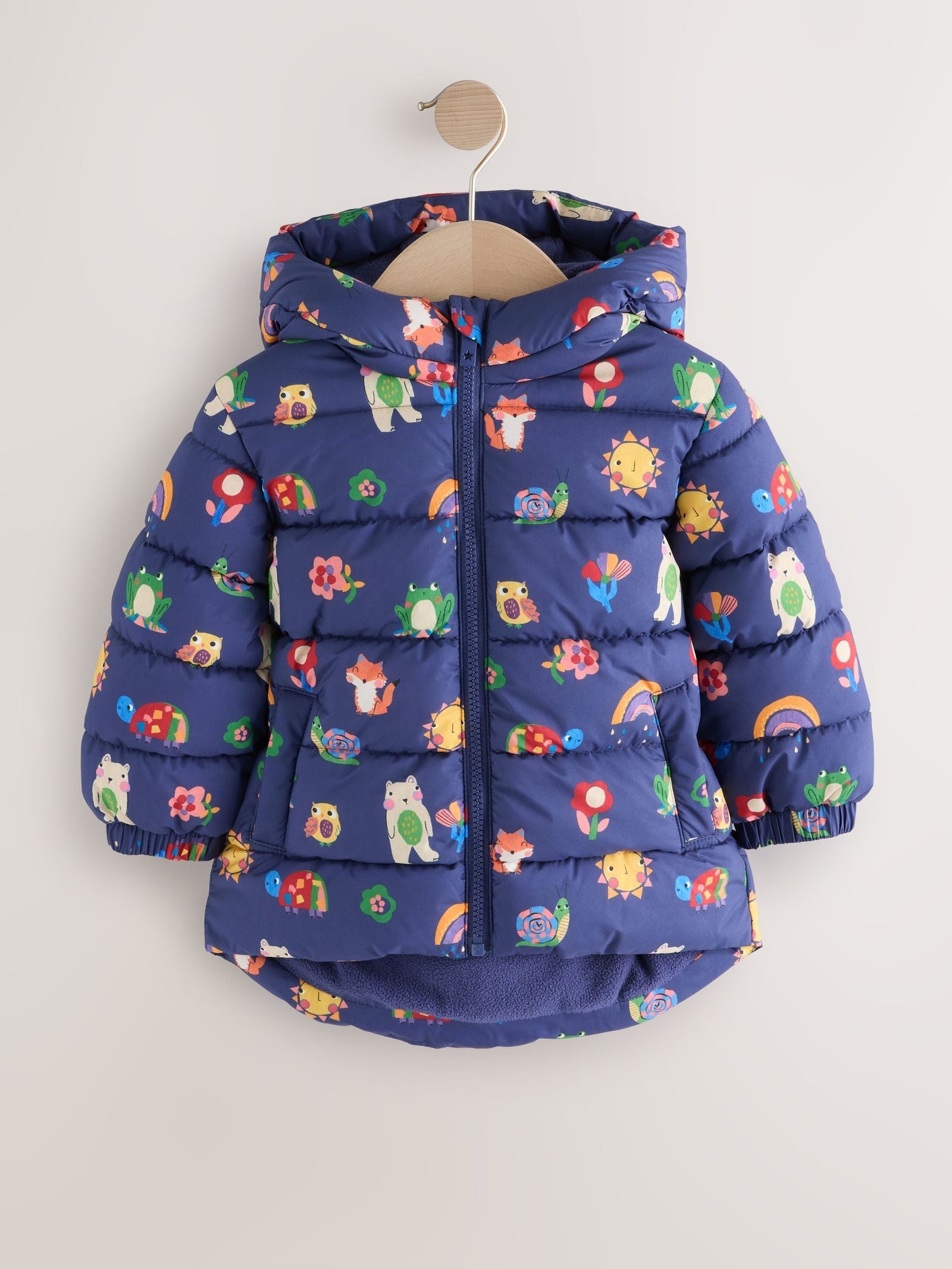 Navy Character Shower Resistant Fleece Lined Hooded Padded Coat (3mths-7yrs)