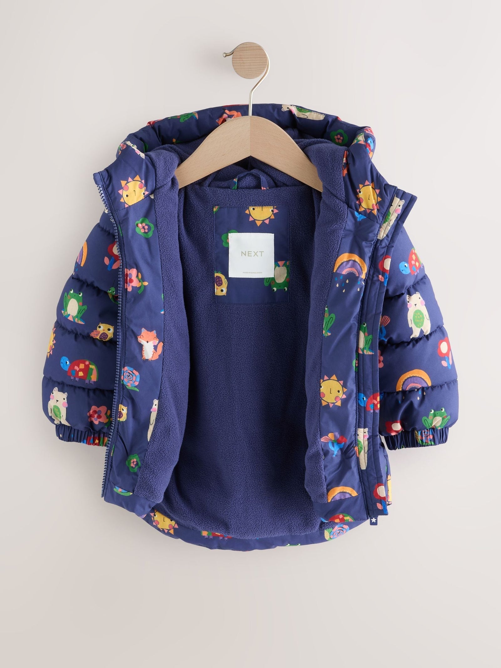Navy Character Shower Resistant Fleece Lined Hooded Padded Coat (3mths-7yrs)