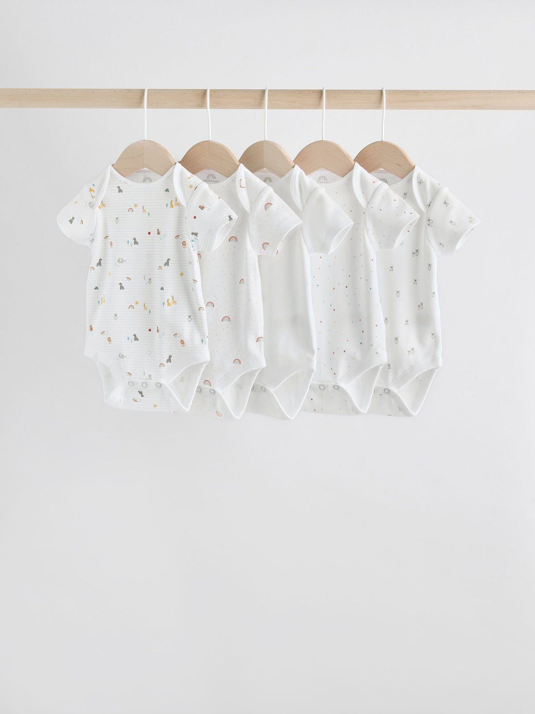 White Character 5 Pack Baby Short Sleeve Bodysuits