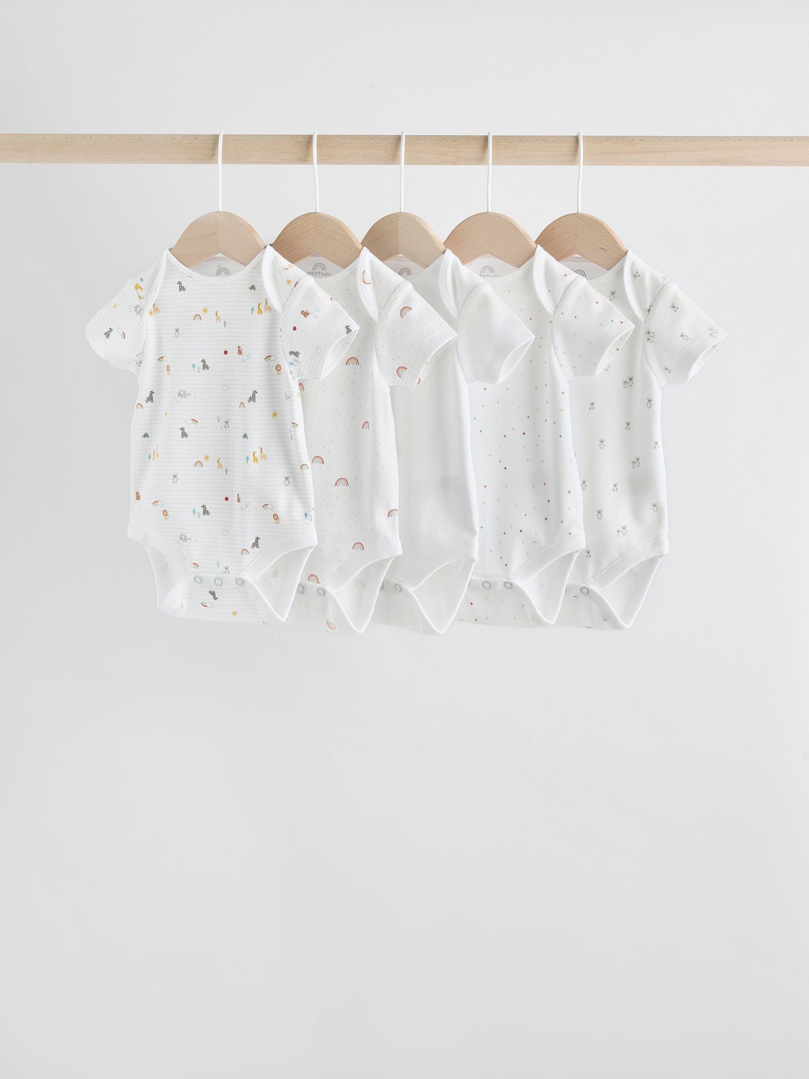 White Character 5 Pack Baby Short Sleeve Bodysuits