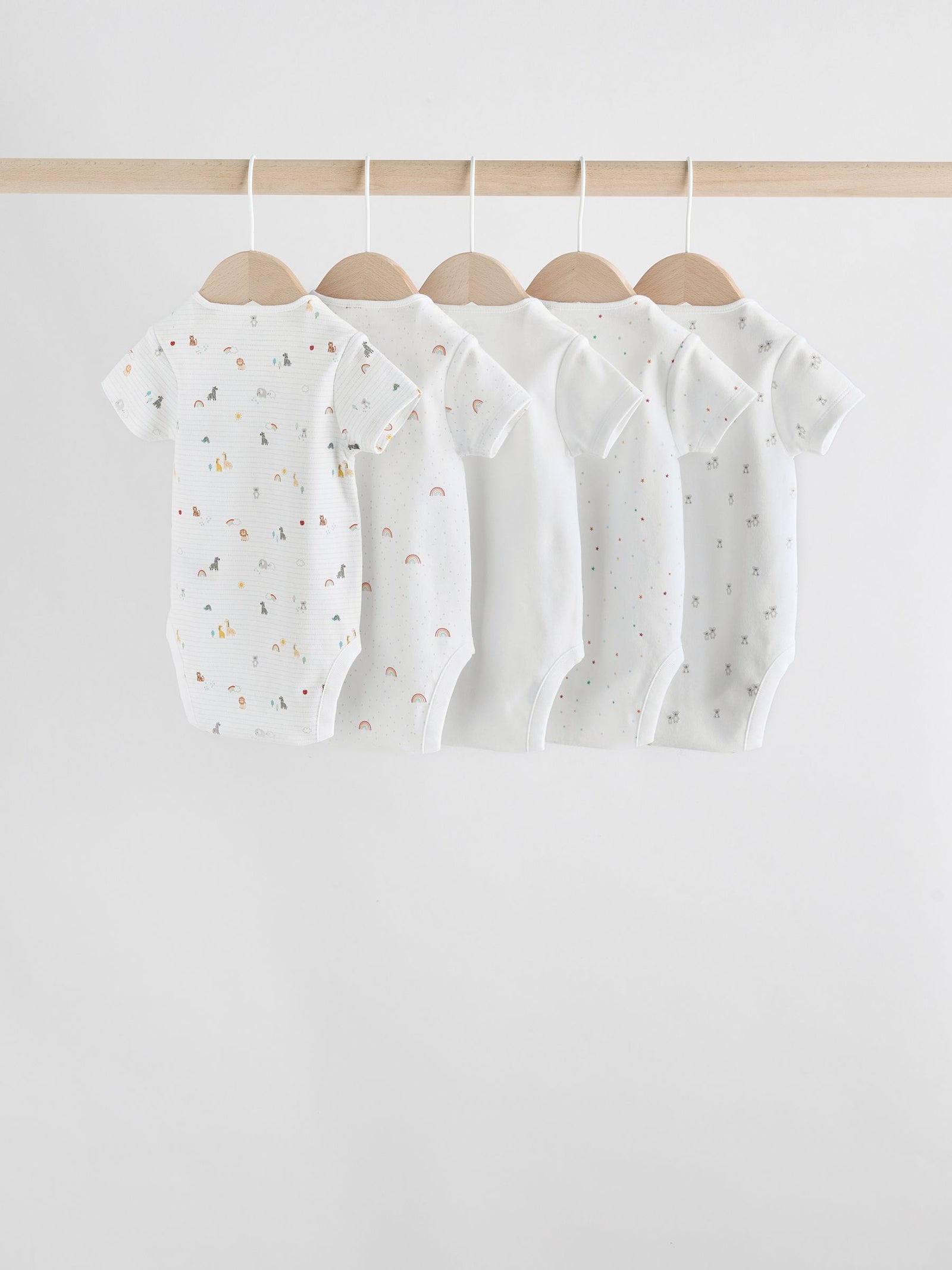 White Character 5 Pack Baby Short Sleeve Bodysuits