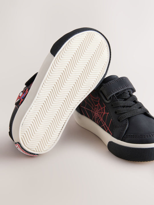 Black/Red Spiderman Standard Fit (F) Touch Fastening Elastic Lace Trainers