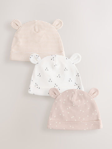 Neutral Baby 100% Cotton Beanie Hats 3 Pack (0-12mths)
