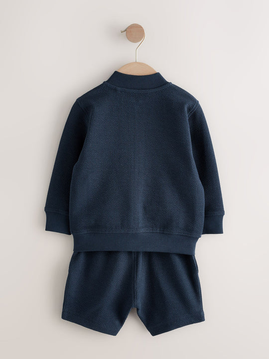 Navy Blue Jersey Bomber Jacket and Shorts Set (3mths-7yrs)