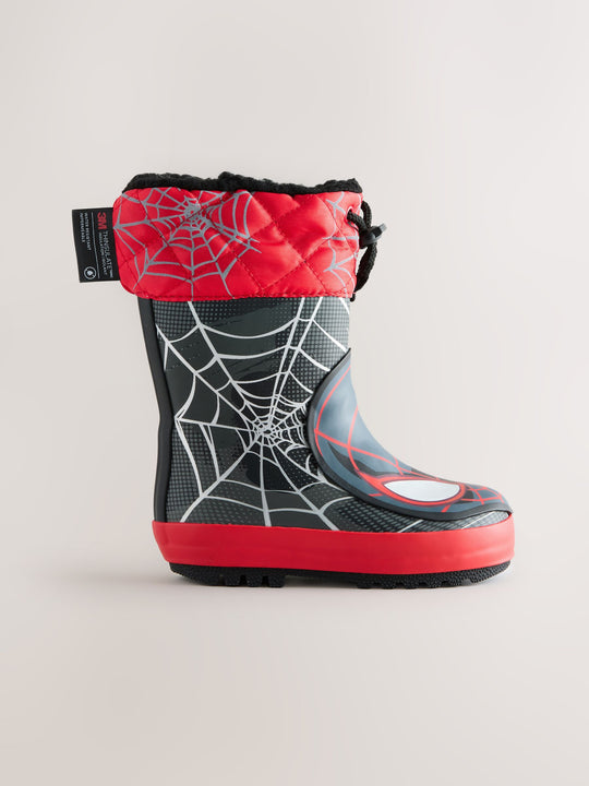 Black/Red Spiderman Thermal Thinsulate™ Lined Cuff Wellies