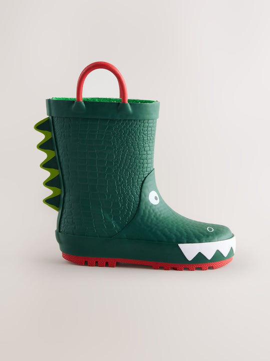 Green Crocodile Handle Pull On Wellies