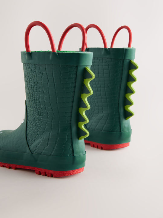 Green Crocodile Handle Pull On Wellies