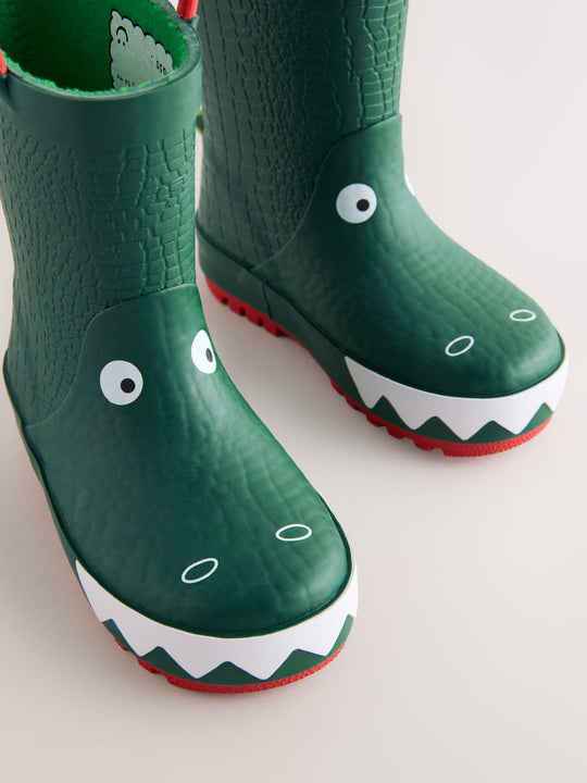 Green Crocodile Handle Pull On Wellies