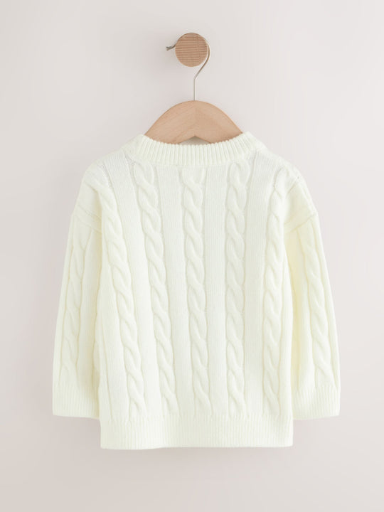 Ecru White Cable Knit Crew Neck Jumper (3mths-7yrs)