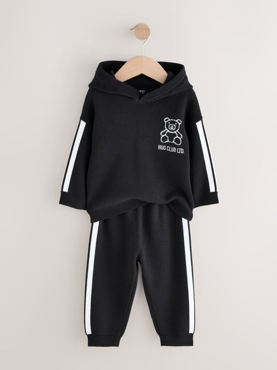 Black/White Bear Knitted Hoodie and Joggers Set (3mths-7yrs)