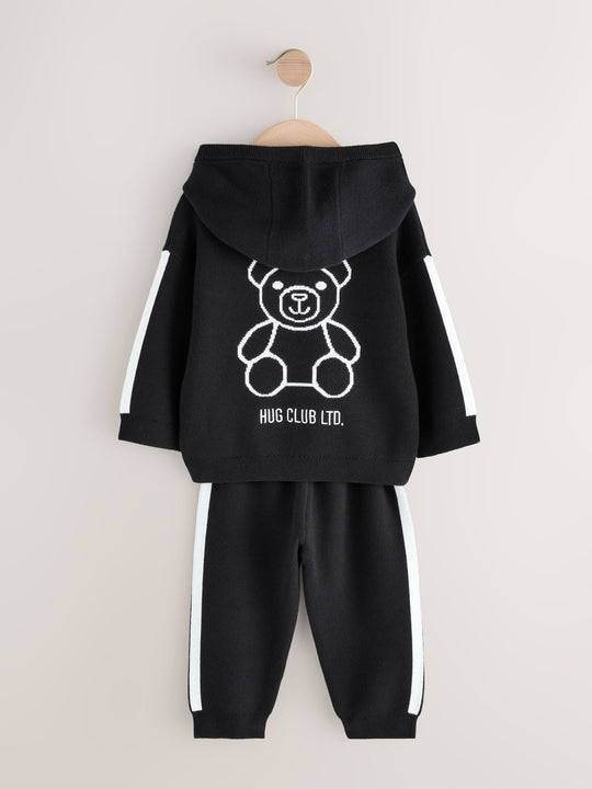 Black/White Bear Knitted Hoodie and Joggers Set (3mths-7yrs)