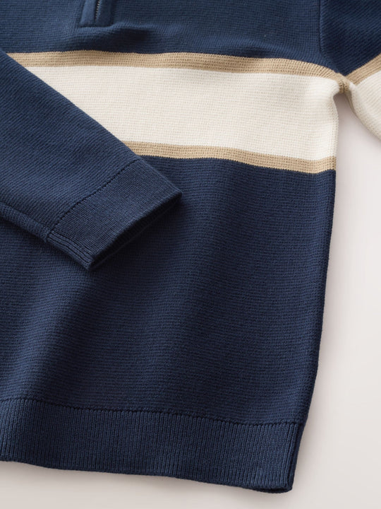 Navy Blue Colourblock Zip Neck Knitted Jumper (3-16yrs)