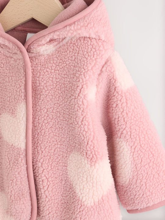 Pink Tonal Heart Printed Borg Baby Jacket (0mths-2yrs)