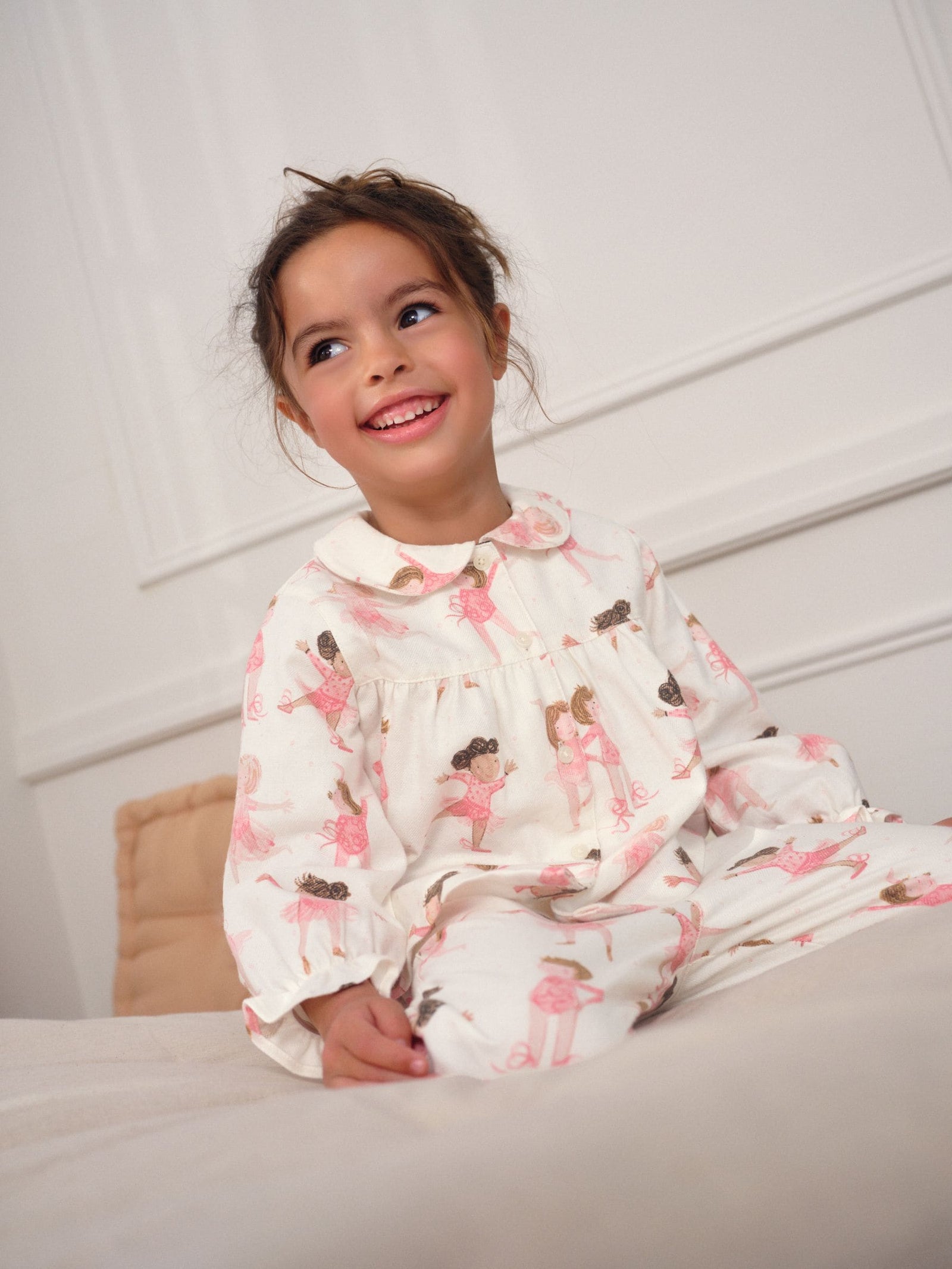 Ecru/Pink Ballerina Woven Button Through Pyjamas (9mths-10yrs)