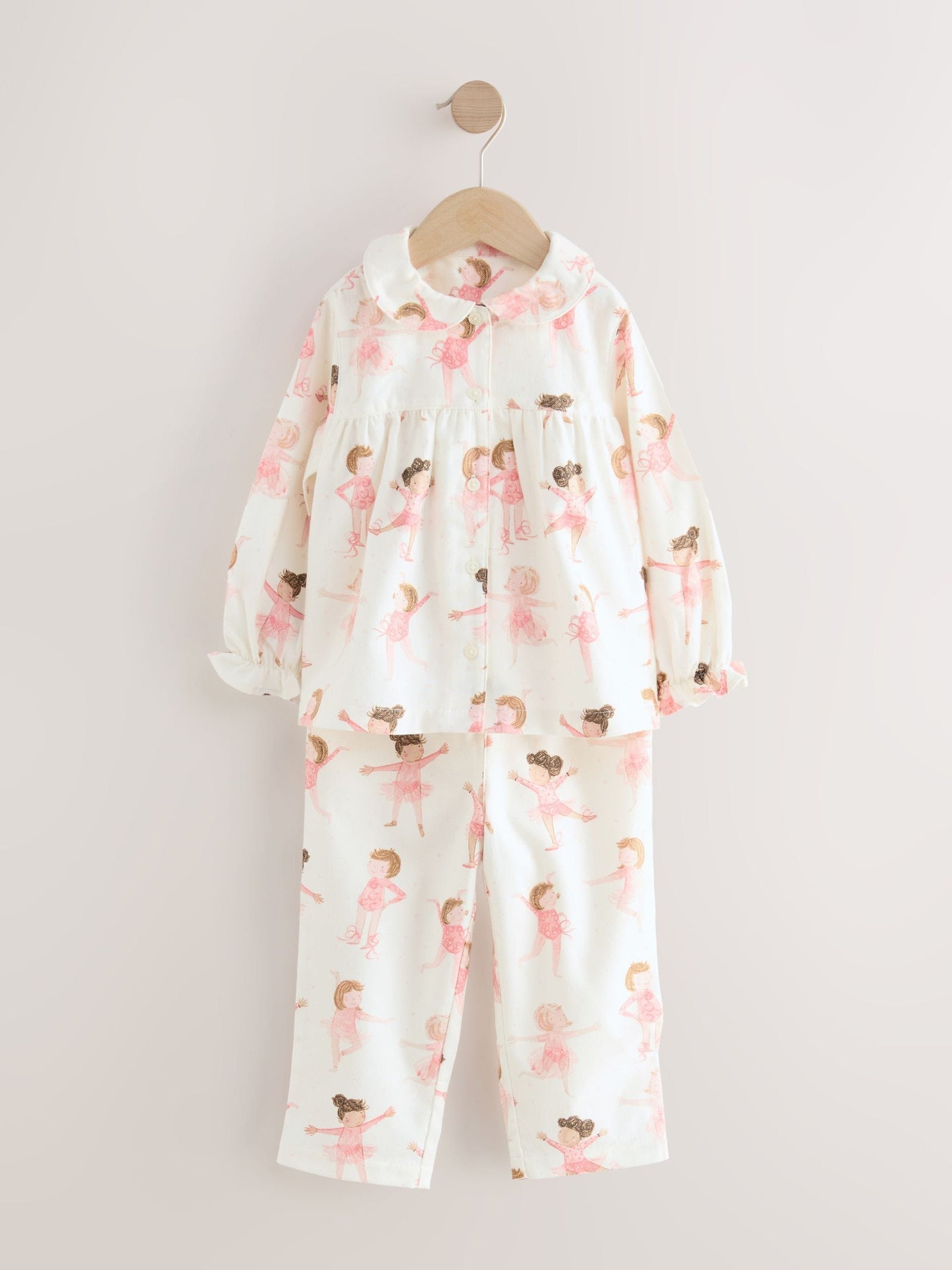 Ecru/Pink Ballerina Woven Button Through Pyjamas (9mths-10yrs)