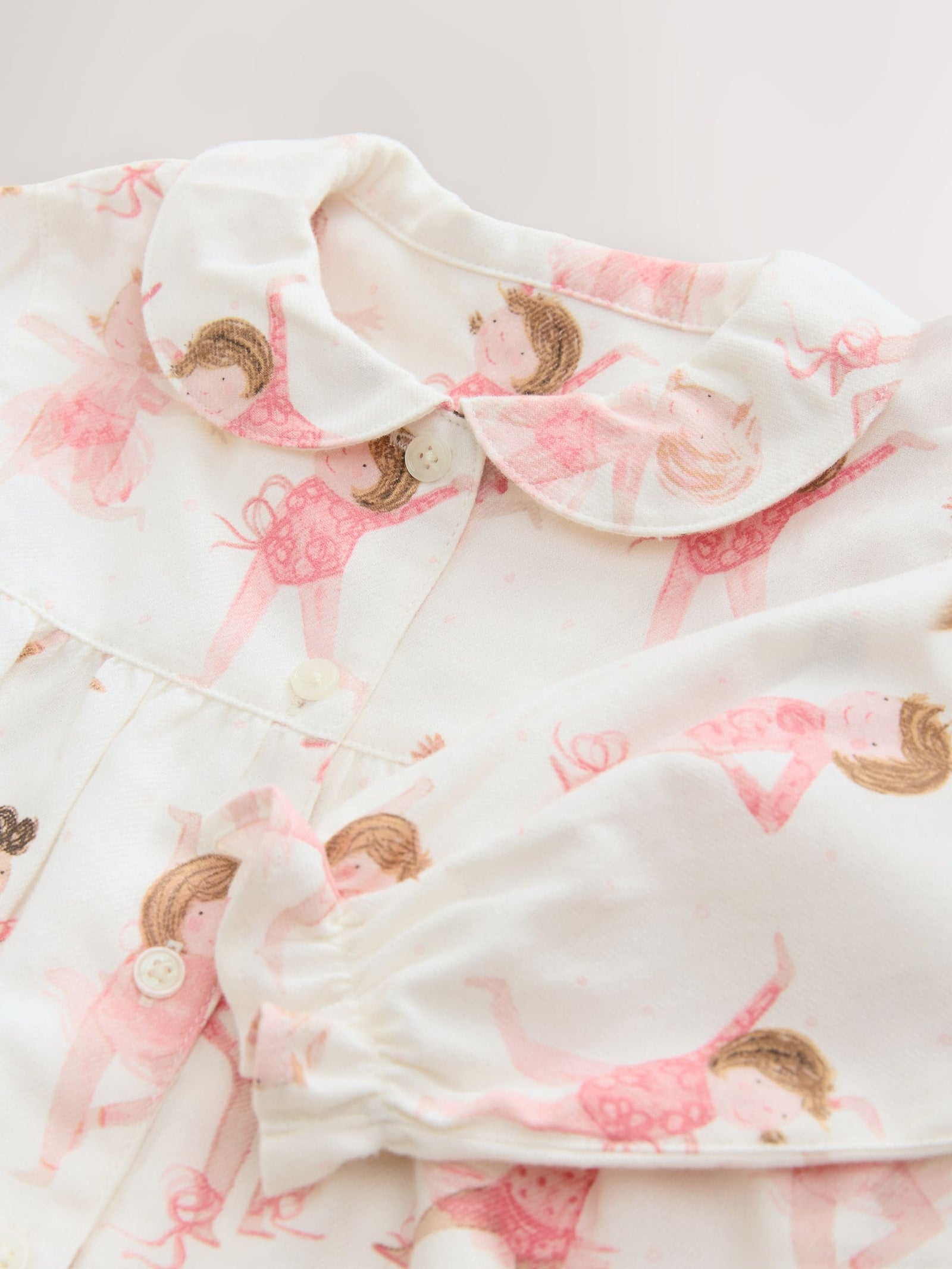 Ecru/Pink Ballerina Woven Button Through Pyjamas (9mths-10yrs)