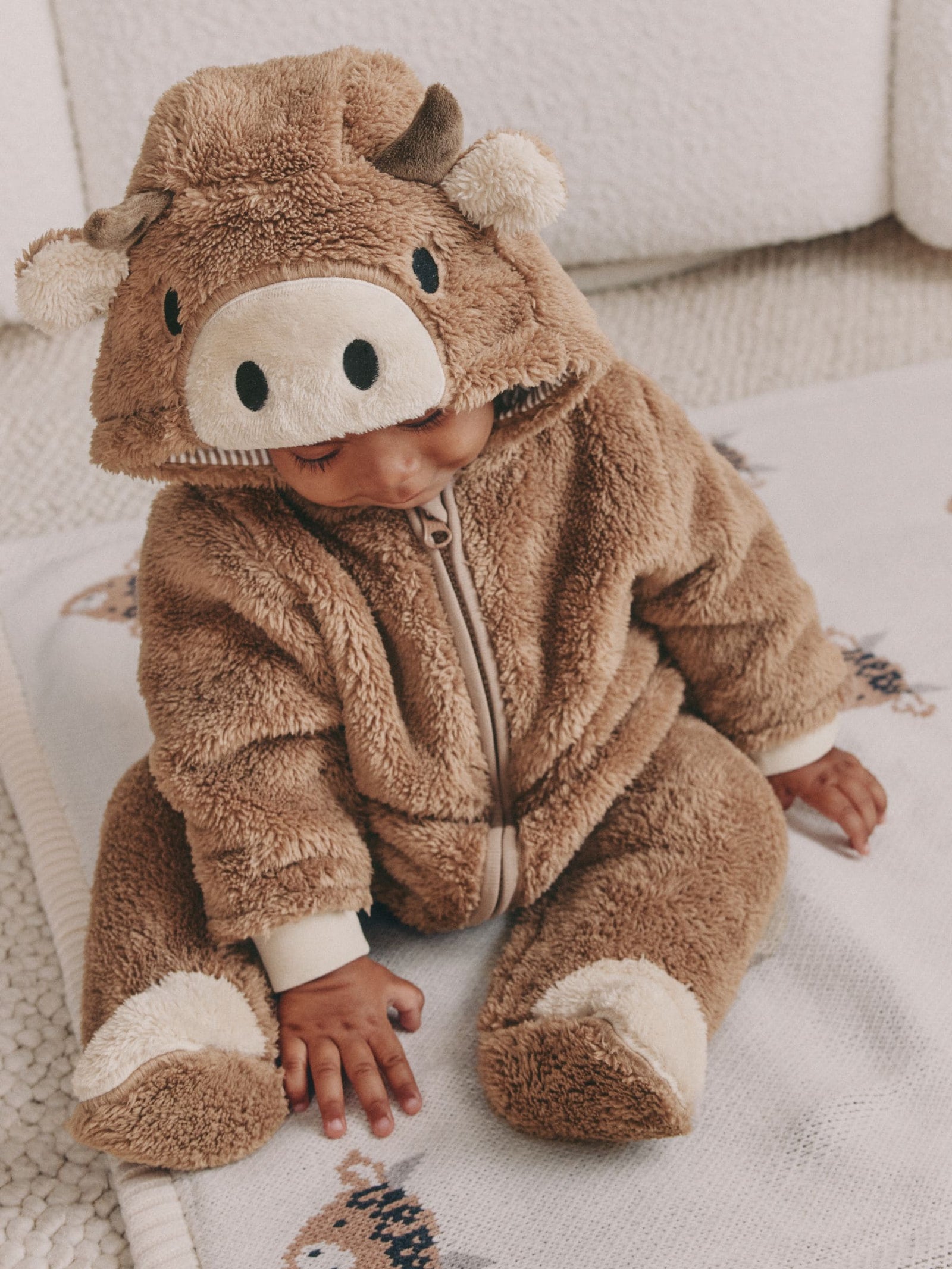 Brown Hamish Hooded Baby Fleece Pramsuit (0-18mths)