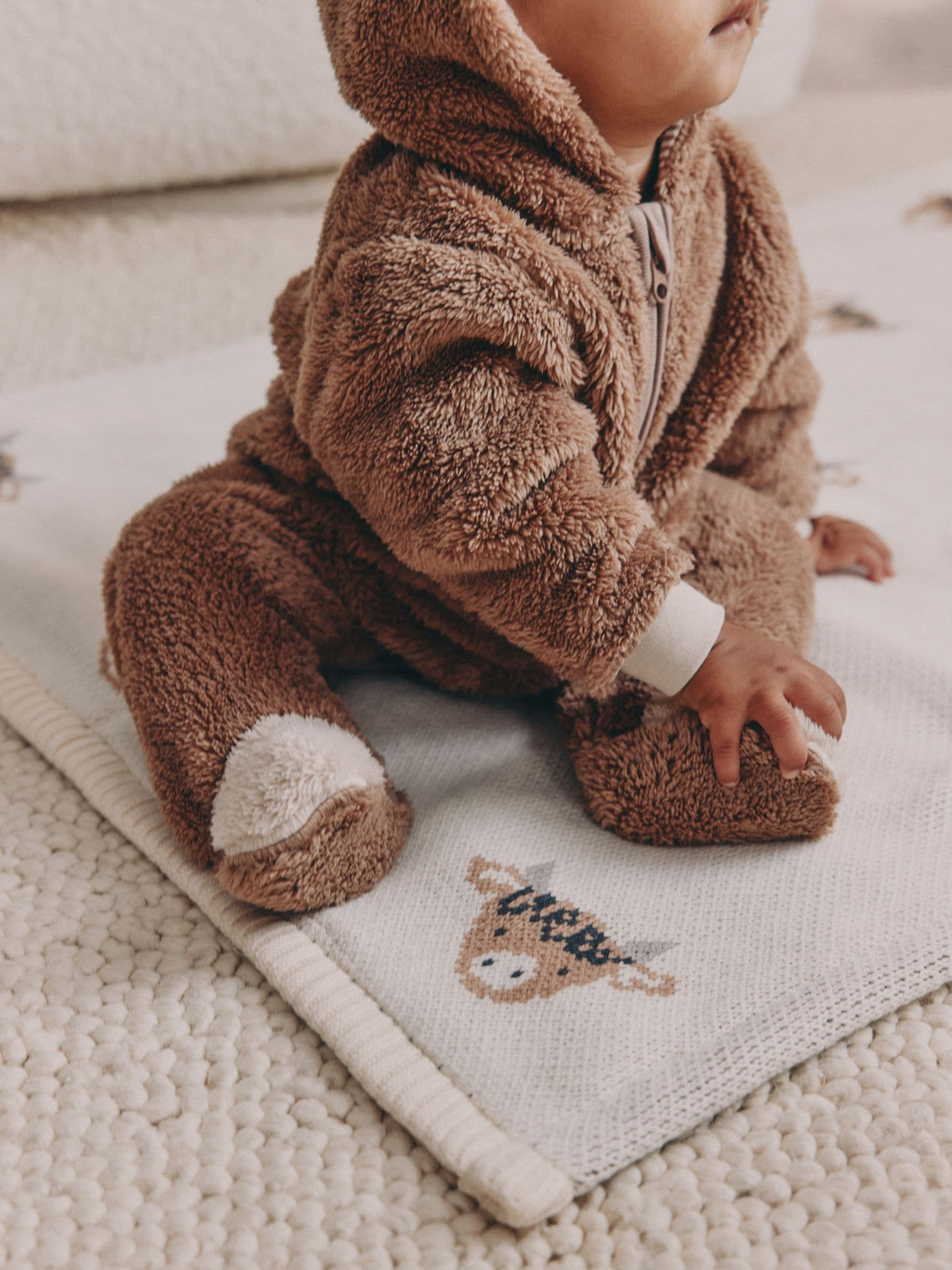 Brown Hamish Hooded Baby Fleece Pramsuit (0-18mths)