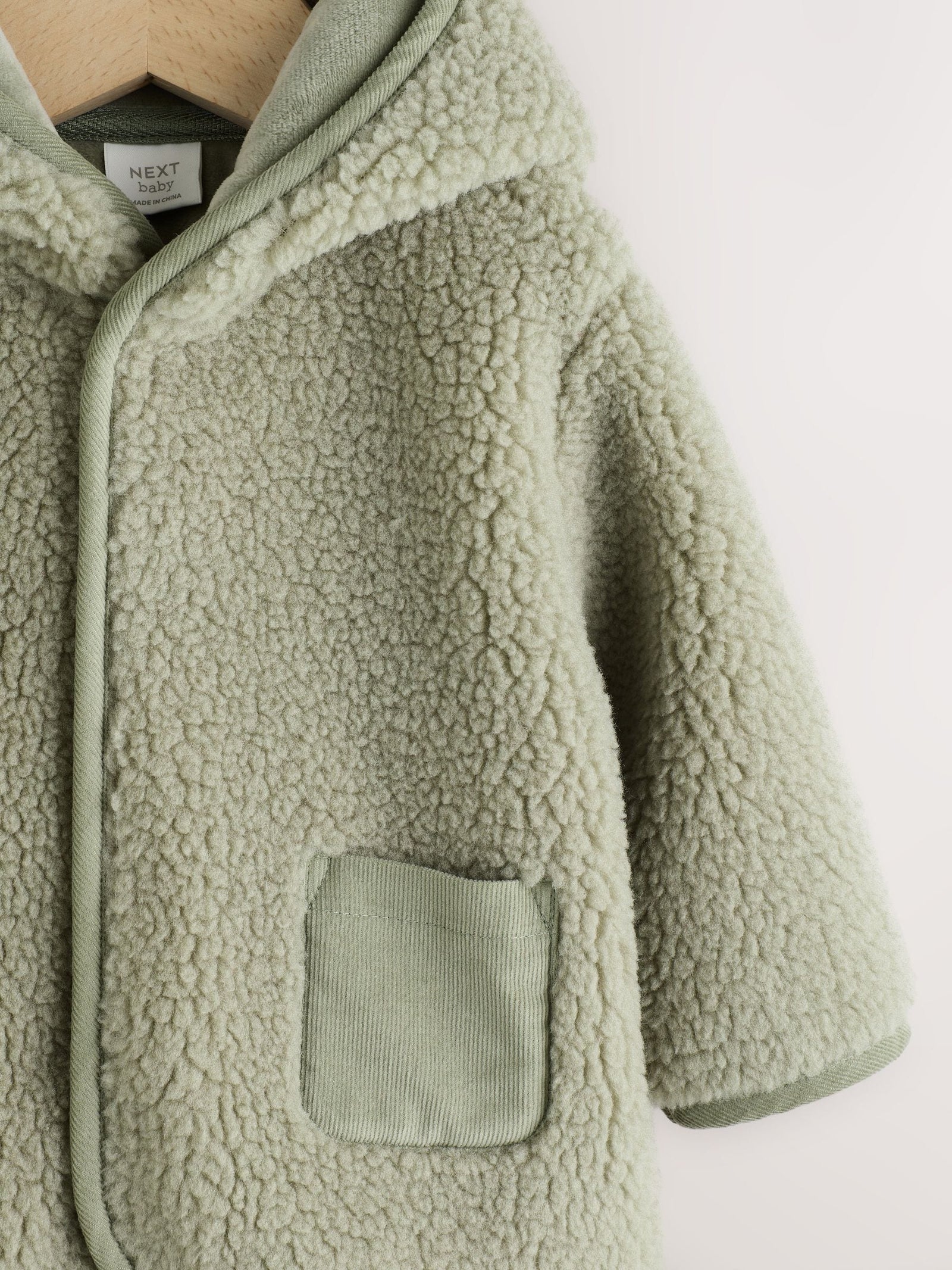 Sage Green Hooded Baby Borg Jacket