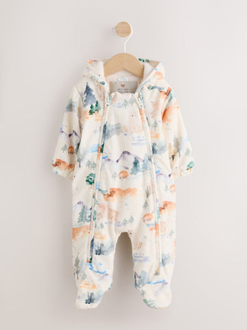 Blue Woodland Animal Printed Cord Baby Pramsuit (0mths-2yrs)