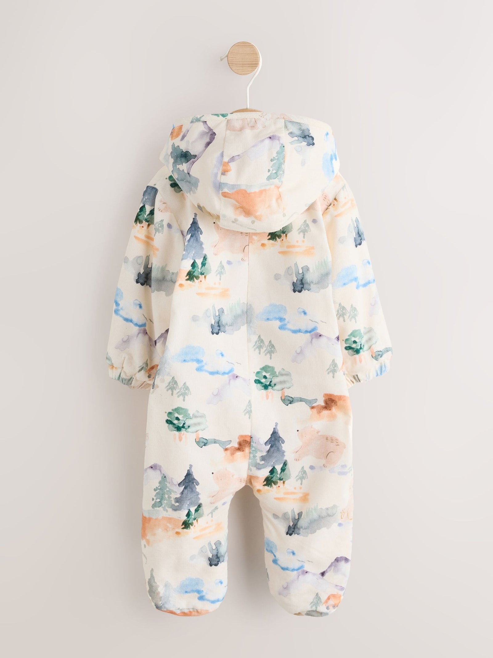 Blue Woodland Animal Printed Cord Baby Pramsuit (0mths-2yrs)
