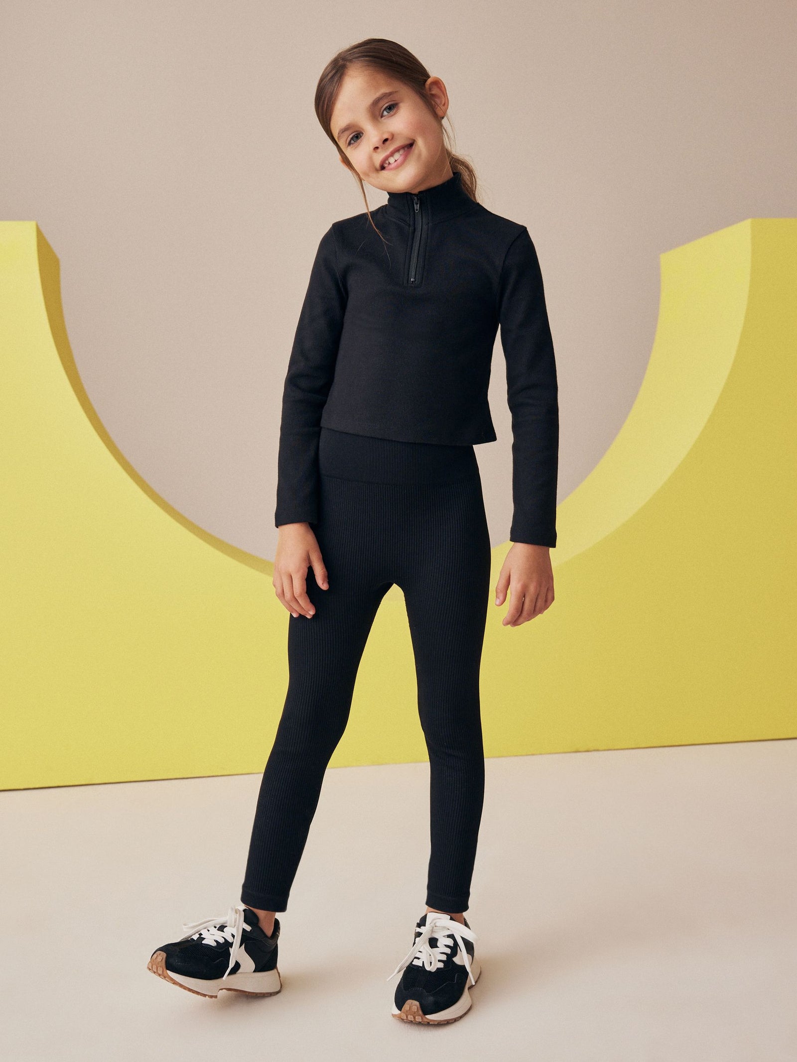 Black Seamless Ribbed High Waist Leggings (3-16yrs)