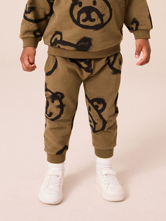 Khaki Green Spray Bears All-Over Print Character Sweatshirt and Joggers Set (immediate)