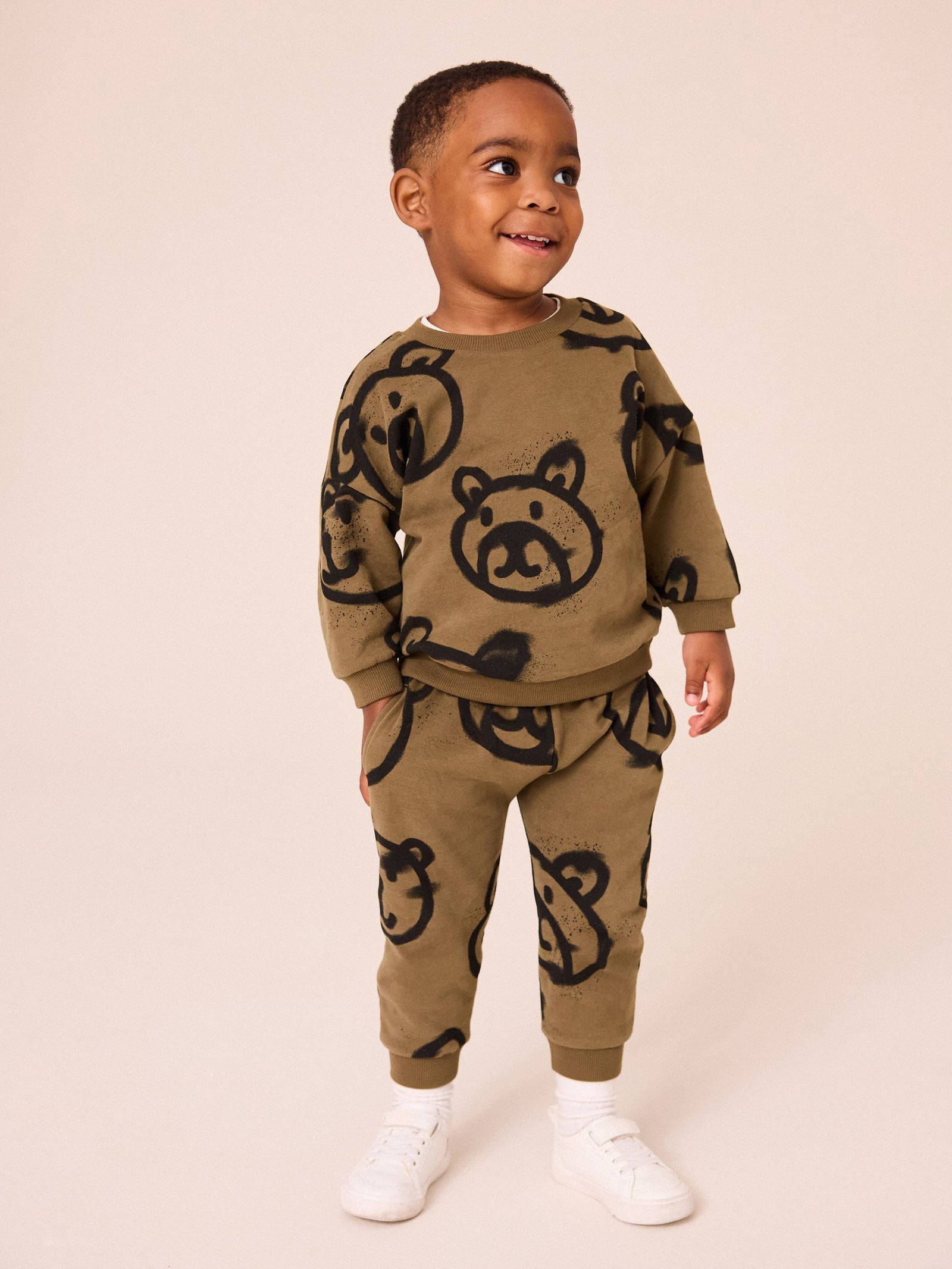 Khaki Green Spray Bears All-Over Print Character Sweatshirt and Joggers Set (immediate)