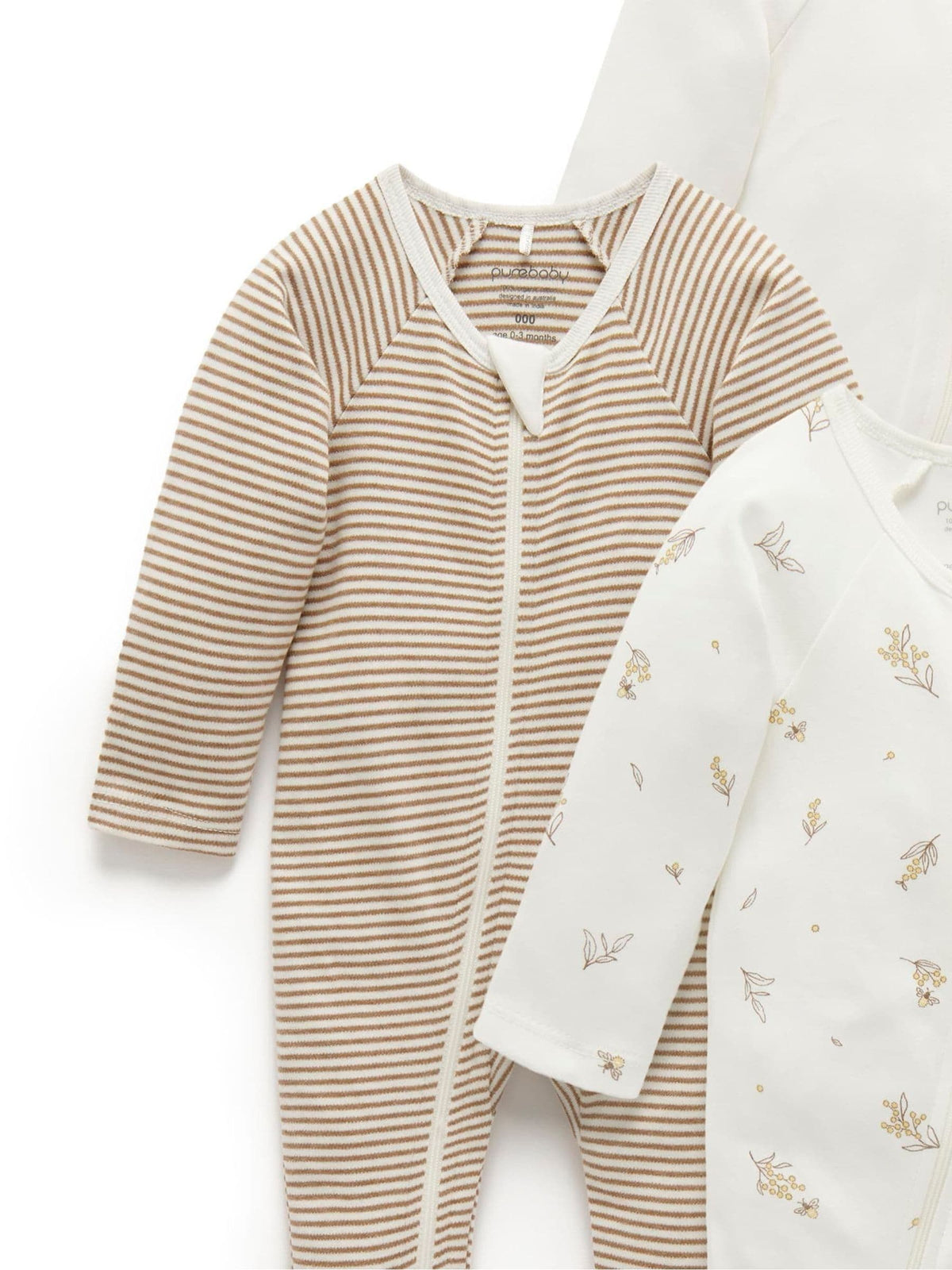 Purebaby Natural Zip Sleepsuits 4 Pack
